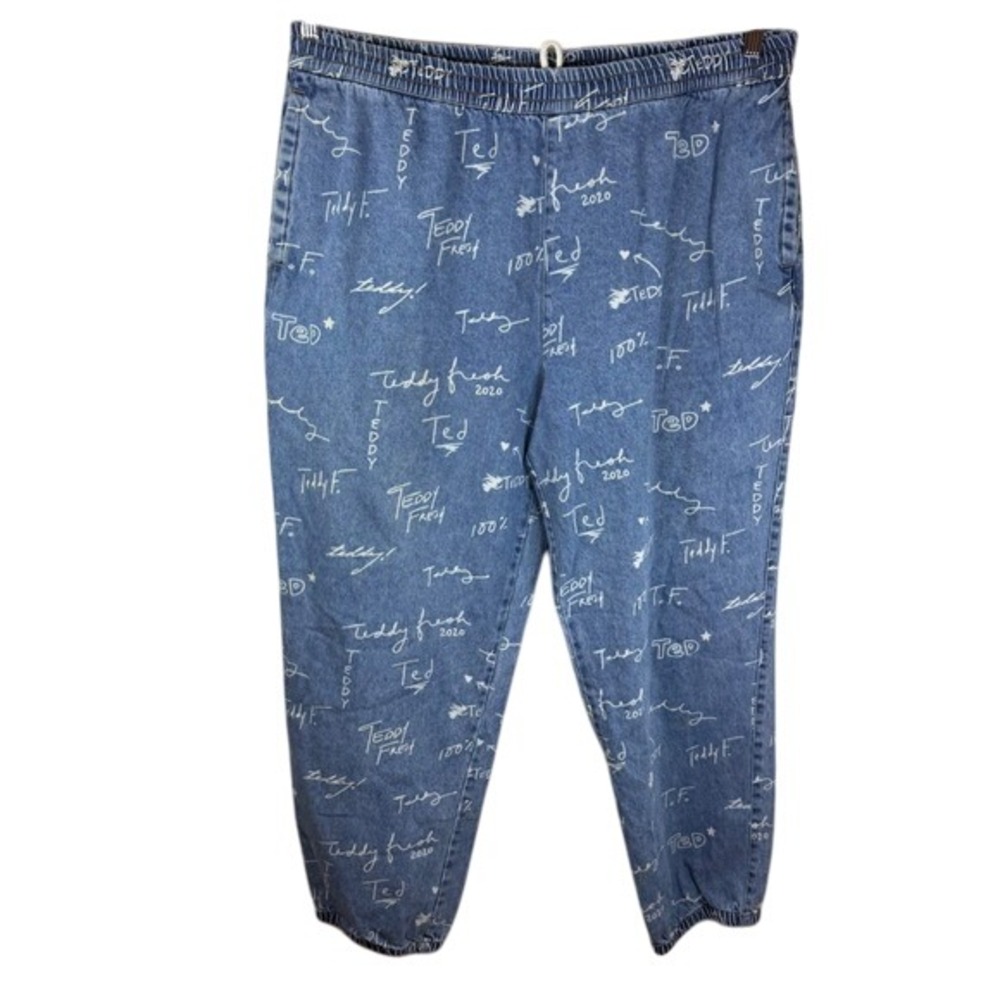 Teddy Fresh All‎ Over Print 2XL Denim Joggers Graffiti Drawstring Waist Pants